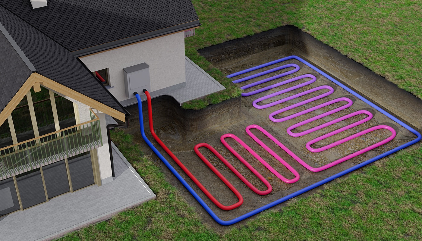Horizontal Ground Source Heat Pump System For Heating Home With